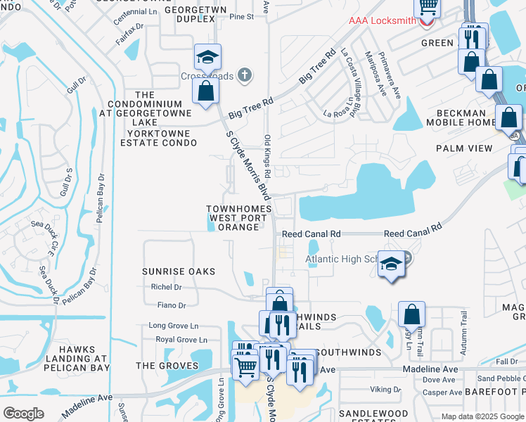 map of restaurants, bars, coffee shops, grocery stores, and more near 3560 Forest Branch Drive in Port Orange
