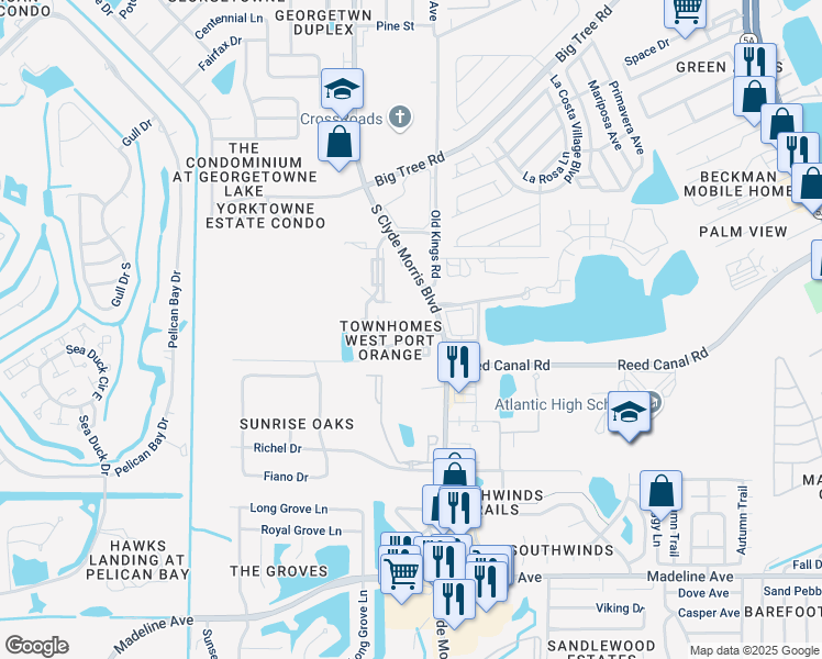 map of restaurants, bars, coffee shops, grocery stores, and more near 3560 Forest Branch Drive in Port Orange