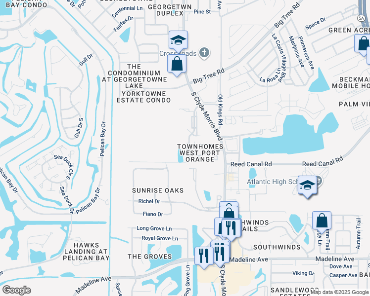 map of restaurants, bars, coffee shops, grocery stores, and more near 3540 Forest Branch Drive in Port Orange