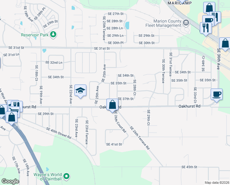 map of restaurants, bars, coffee shops, grocery stores, and more near 3620 Southeast 26th Court in Ocala