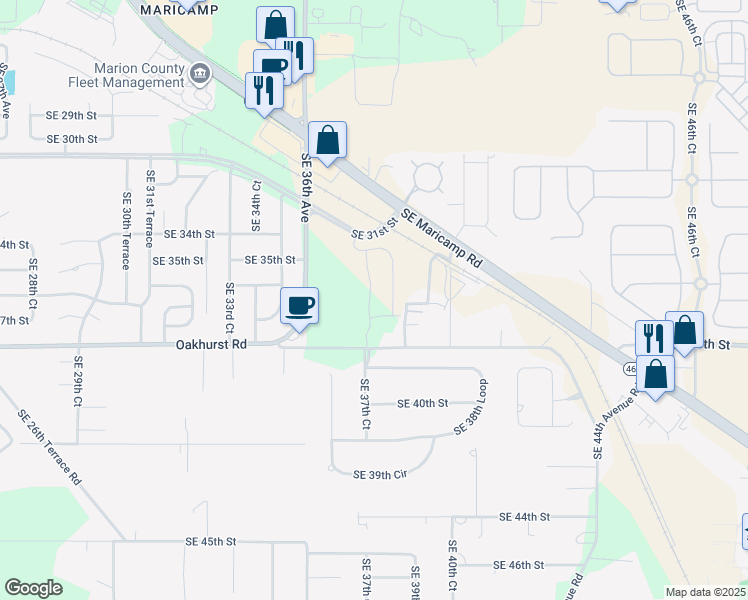map of restaurants, bars, coffee shops, grocery stores, and more near 3819 Southeast 38th Street in Ocala