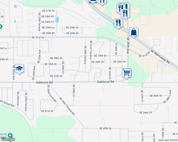 map of restaurants, bars, coffee shops, grocery stores, and more near 3691 Southeast 31st Terrace in Ocala