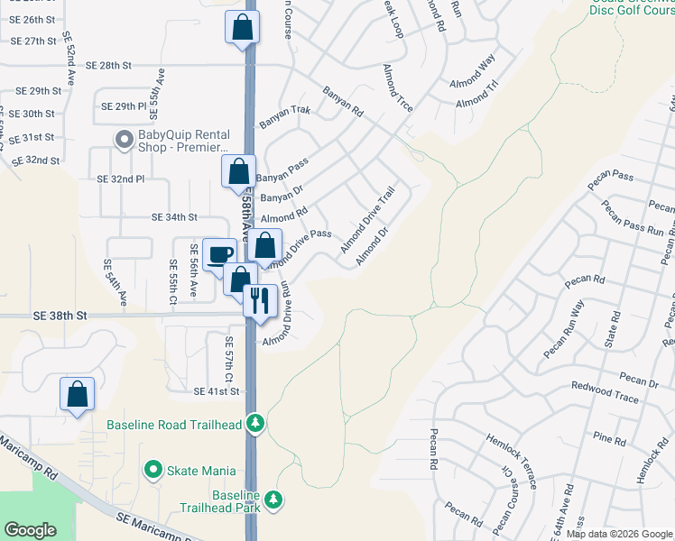 map of restaurants, bars, coffee shops, grocery stores, and more near 62 Almond Drive in Ocala