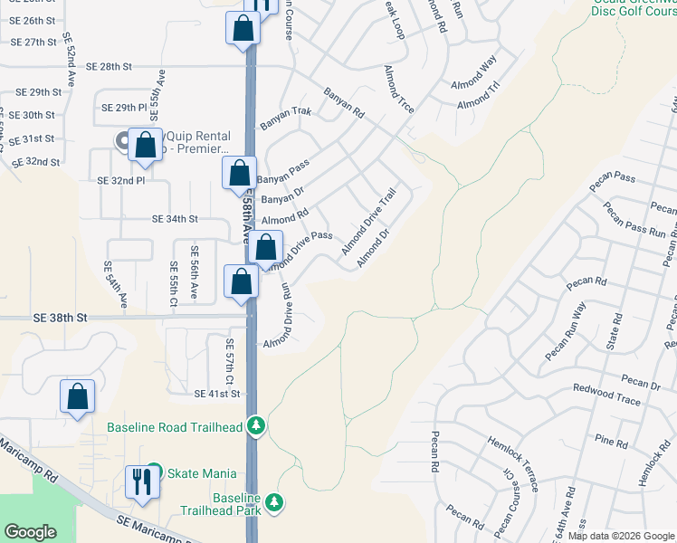 map of restaurants, bars, coffee shops, grocery stores, and more near 55 Almond Drive in Ocala