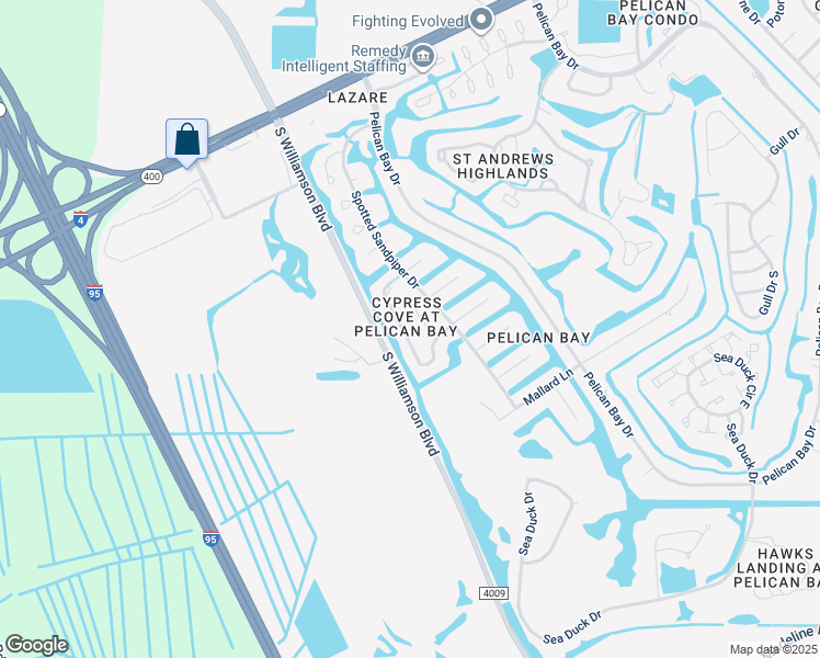 map of restaurants, bars, coffee shops, grocery stores, and more near 23 Cormorant Circle in Daytona Beach
