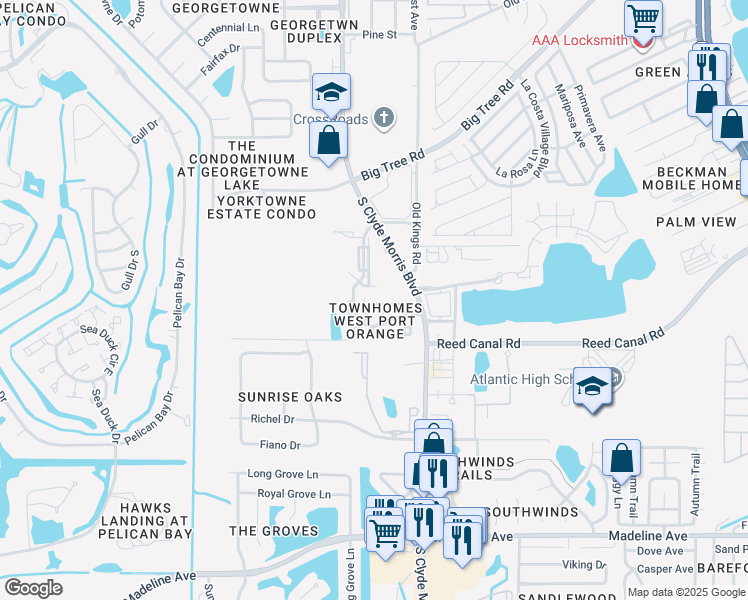 map of restaurants, bars, coffee shops, grocery stores, and more near 3547 Forest Branch Drive in Port Orange