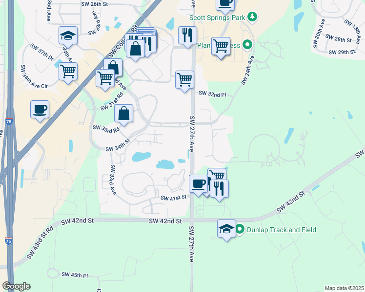 map of restaurants, bars, coffee shops, grocery stores, and more near 2700 Southwest 34th Street in Ocala