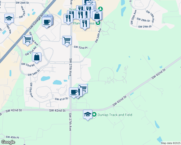 map of restaurants, bars, coffee shops, grocery stores, and more near 3500 Southwest 26th Avenue in Ocala