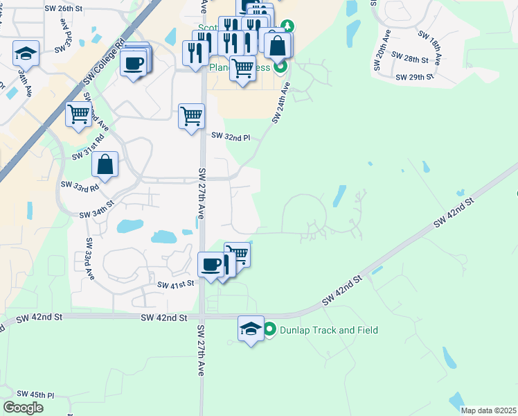map of restaurants, bars, coffee shops, grocery stores, and more near 3500 Southwest 26th Avenue in Ocala
