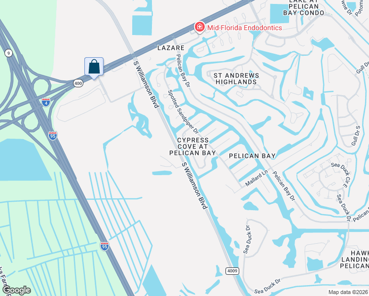 map of restaurants, bars, coffee shops, grocery stores, and more near 20 Cormorant Circle in Daytona Beach
