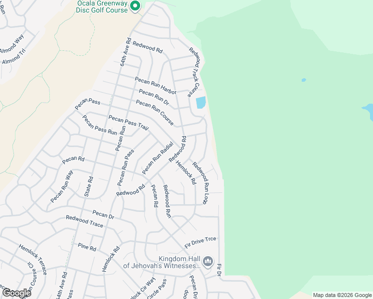 map of restaurants, bars, coffee shops, grocery stores, and more near 4 Redwood Track Pass in Ocala