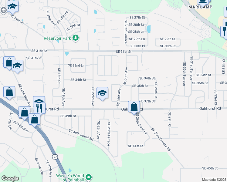 map of restaurants, bars, coffee shops, grocery stores, and more near 3550 Southeast 25th Avenue in Ocala