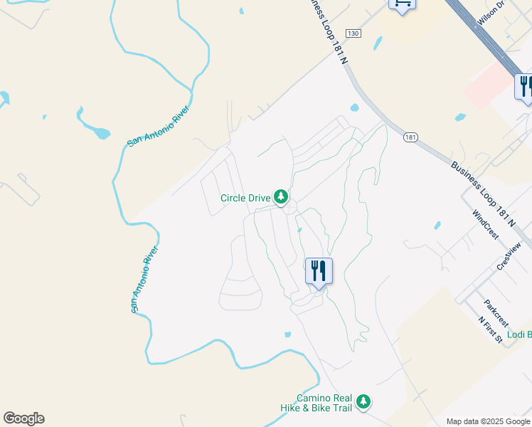 map of restaurants, bars, coffee shops, grocery stores, and more near 101 Fairway Drive in Floresville