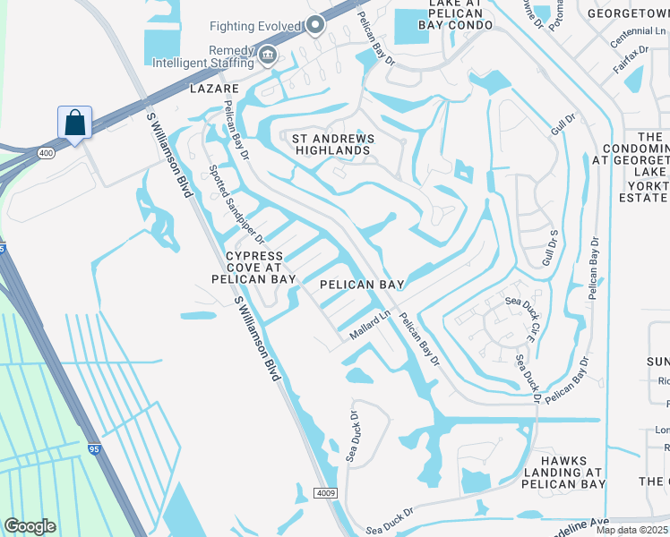 map of restaurants, bars, coffee shops, grocery stores, and more near 121 Greenwing Teal Court in Daytona Beach