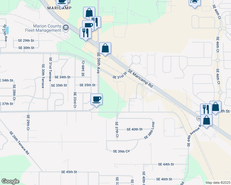 map of restaurants, bars, coffee shops, grocery stores, and more near 3751 Southeast 38th Street in Ocala