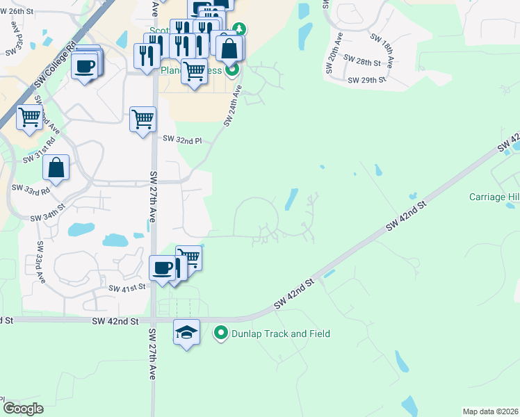map of restaurants, bars, coffee shops, grocery stores, and more near 3555 Southwest 24th Avenue Road in Ocala