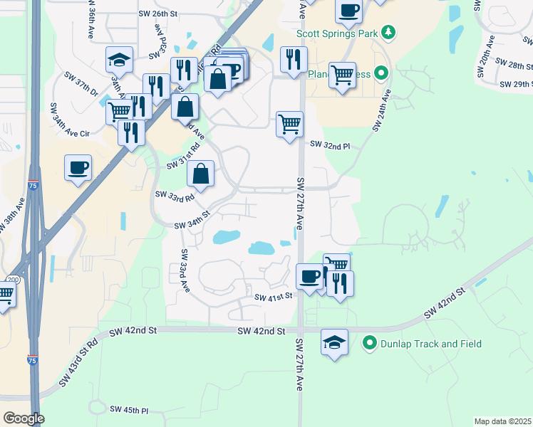 map of restaurants, bars, coffee shops, grocery stores, and more near 2820 Southwest 34th Street in Ocala