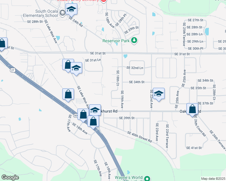map of restaurants, bars, coffee shops, grocery stores, and more near 1816 35th Lane in Ocala