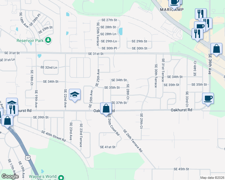 map of restaurants, bars, coffee shops, grocery stores, and more near 2680 Southeast 35th Street in Ocala