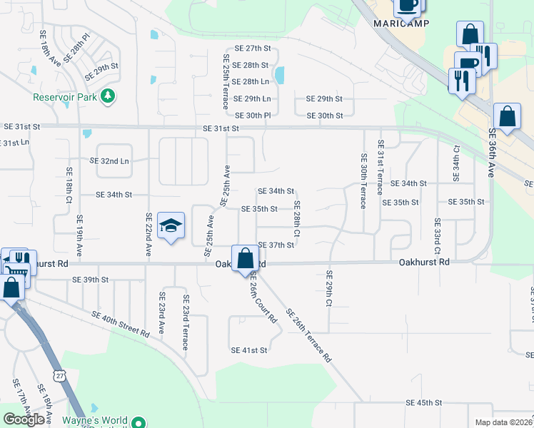 map of restaurants, bars, coffee shops, grocery stores, and more near 2680 Southeast 35th Street in Ocala
