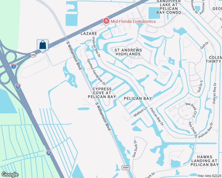 map of restaurants, bars, coffee shops, grocery stores, and more near 105 Wood Ibis Court in Daytona Beach