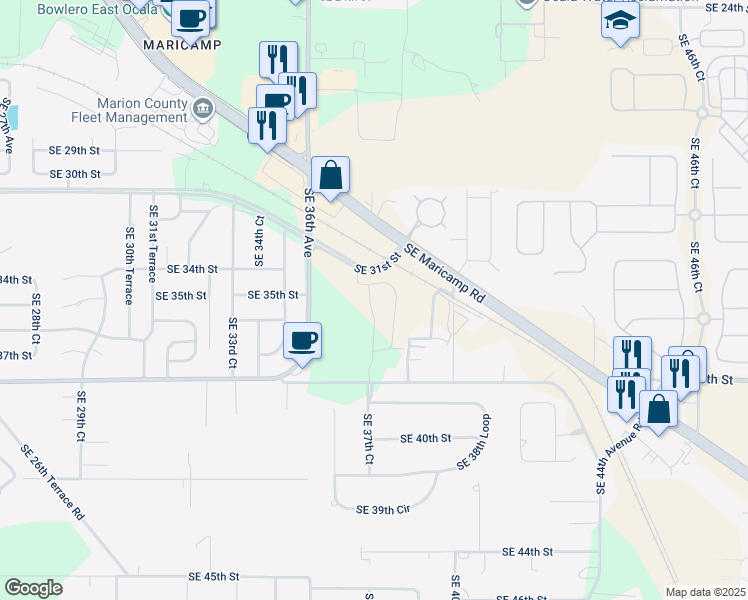 map of restaurants, bars, coffee shops, grocery stores, and more near 3751 Southeast 38th Street in Ocala