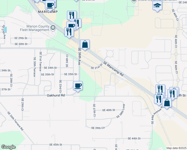 map of restaurants, bars, coffee shops, grocery stores, and more near 3751 Southeast 38th Street in Ocala