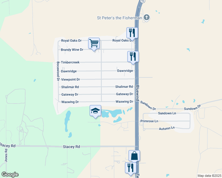 map of restaurants, bars, coffee shops, grocery stores, and more near 256 Gateway Drive in Poteet