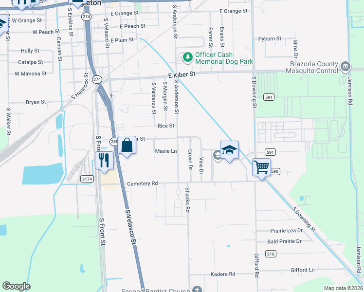 map of restaurants, bars, coffee shops, grocery stores, and more near in Angleton
