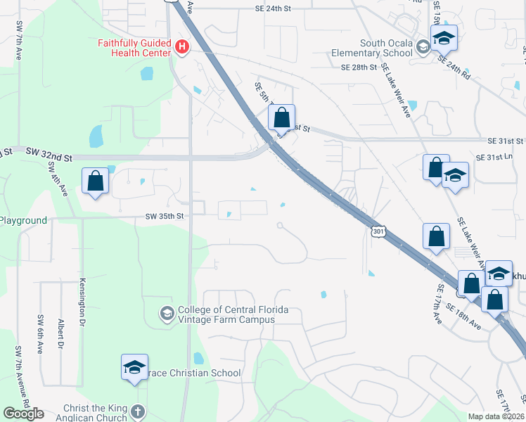 map of restaurants, bars, coffee shops, grocery stores, and more near 701 Southeast 34th Place in Ocala