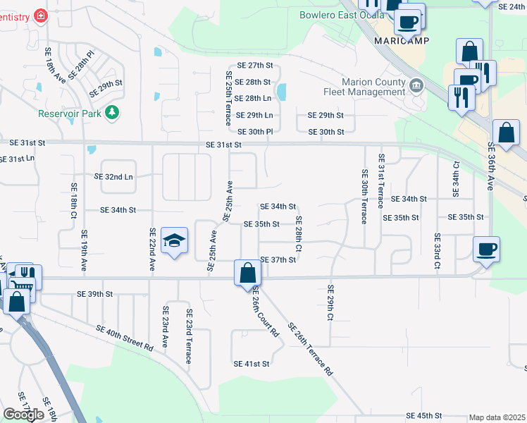 map of restaurants, bars, coffee shops, grocery stores, and more near 2641 Southeast 34th Street in Ocala