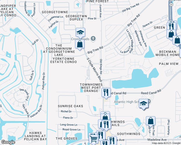 map of restaurants, bars, coffee shops, grocery stores, and more near 3527 Forest Branch Drive in Port Orange