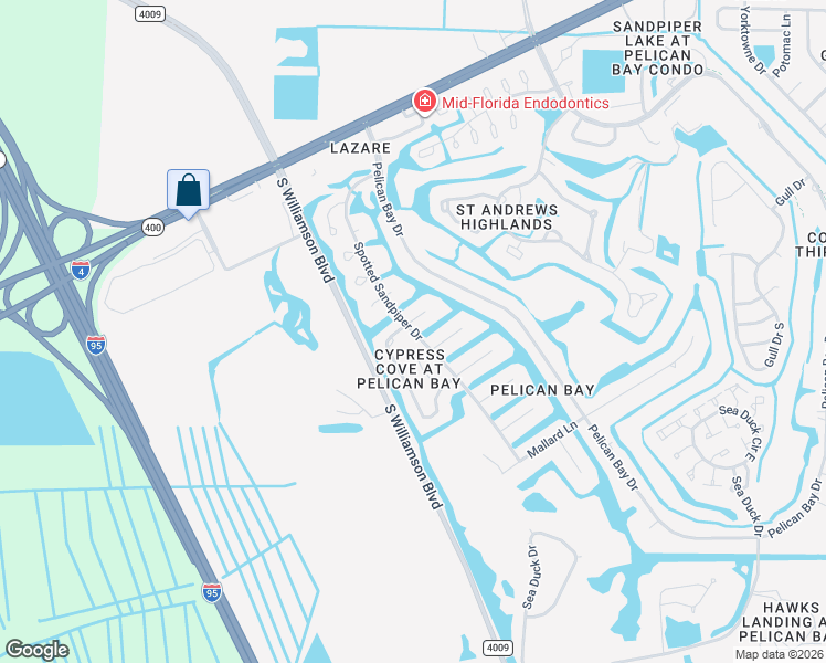 map of restaurants, bars, coffee shops, grocery stores, and more near Spotted Sandpiper Drive in Daytona Beach