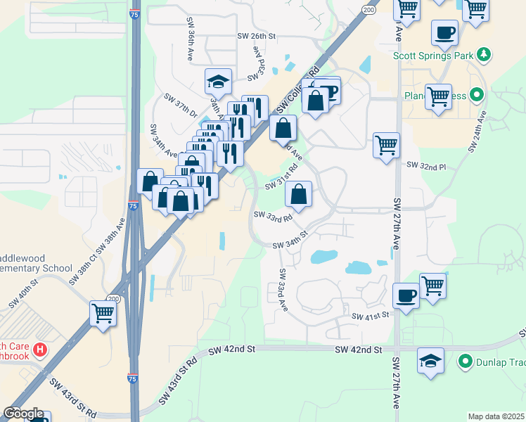 map of restaurants, bars, coffee shops, grocery stores, and more near 3231 Southwest 34th Avenue in Ocala