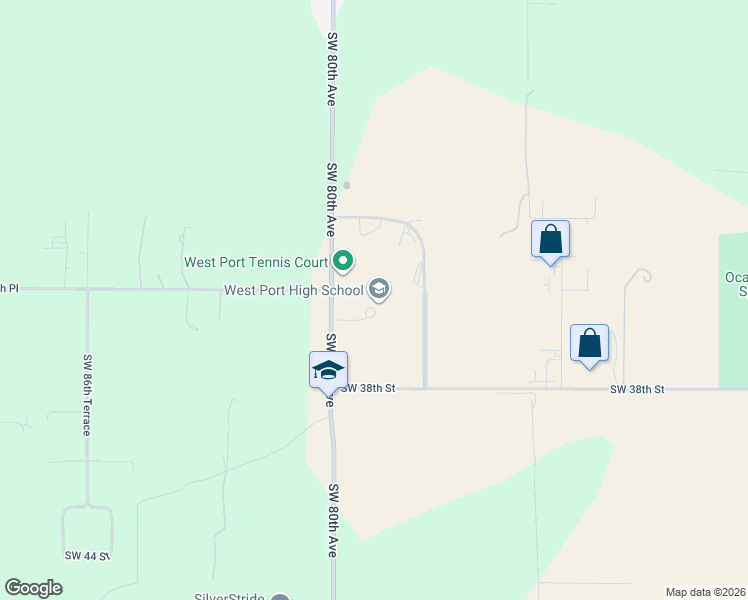 map of restaurants, bars, coffee shops, grocery stores, and more near 3733 Southwest 80th Avenue in Ocala
