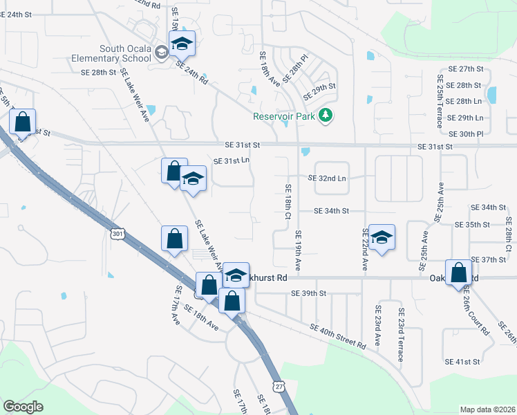 map of restaurants, bars, coffee shops, grocery stores, and more near 3308 Southeast 17th Court in Ocala