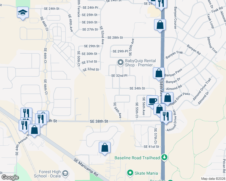 map of restaurants, bars, coffee shops, grocery stores, and more near 3367 Southeast 53rd Court in Ocala