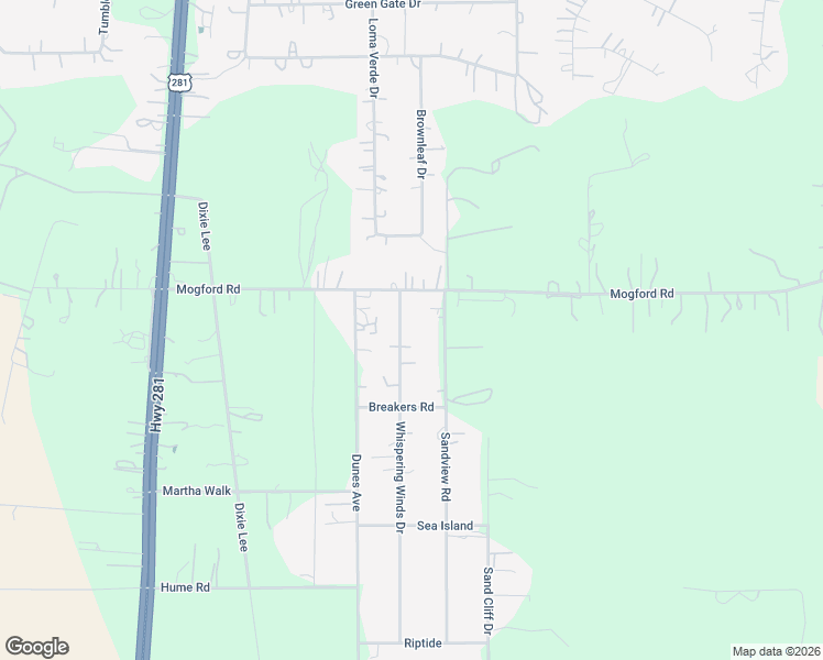 map of restaurants, bars, coffee shops, grocery stores, and more near 25030 Whispering Winds Drive in San Antonio