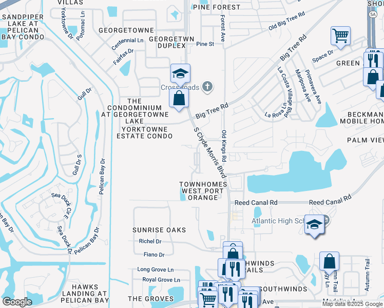 map of restaurants, bars, coffee shops, grocery stores, and more near 3527 Forest Branch Drive in Port Orange