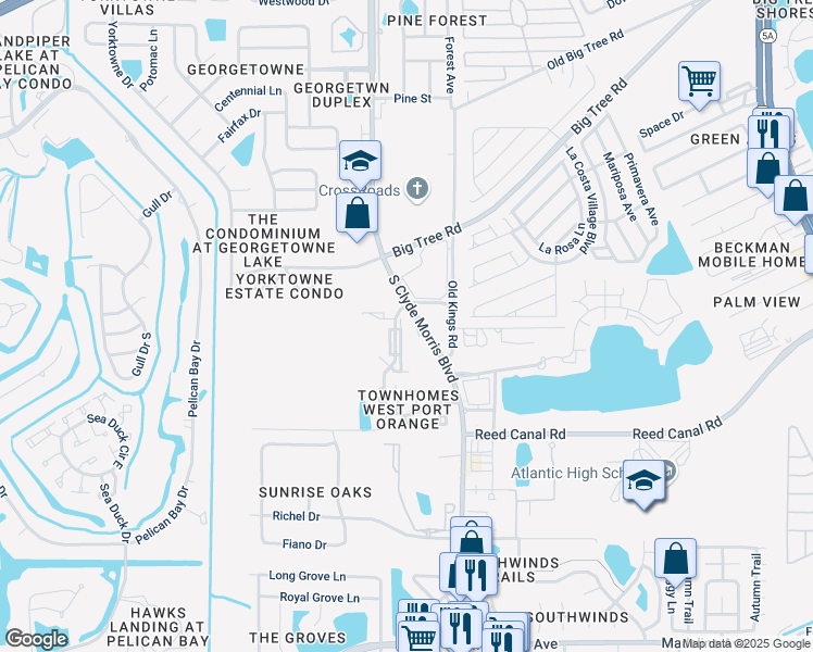 map of restaurants, bars, coffee shops, grocery stores, and more near 3527 Forest Branch Drive in Port Orange