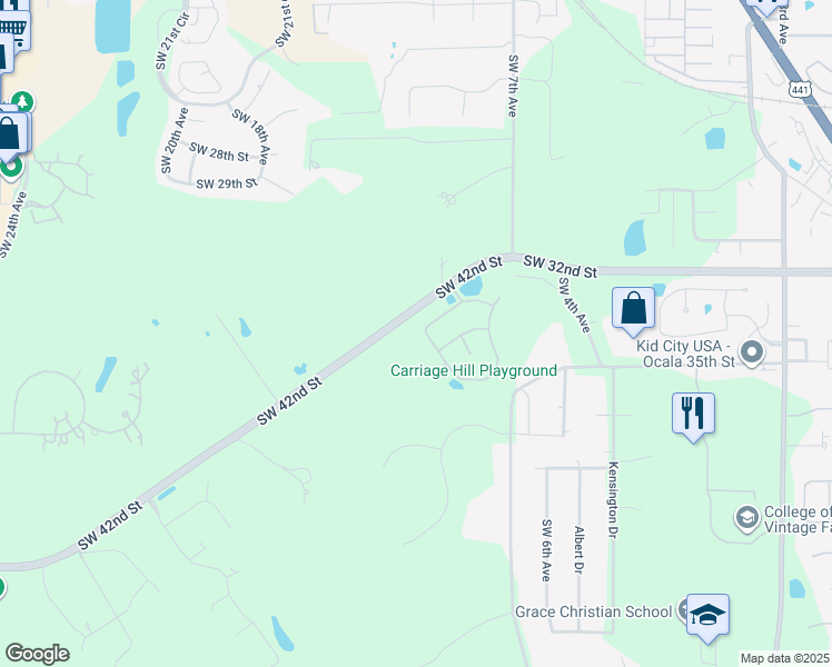 map of restaurants, bars, coffee shops, grocery stores, and more near 3386 Southwest 10th Terrace in Ocala