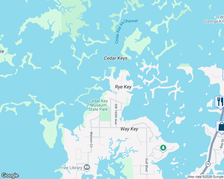 map of restaurants, bars, coffee shops, grocery stores, and more near 16550 Lighthouse Road in Cedar Key