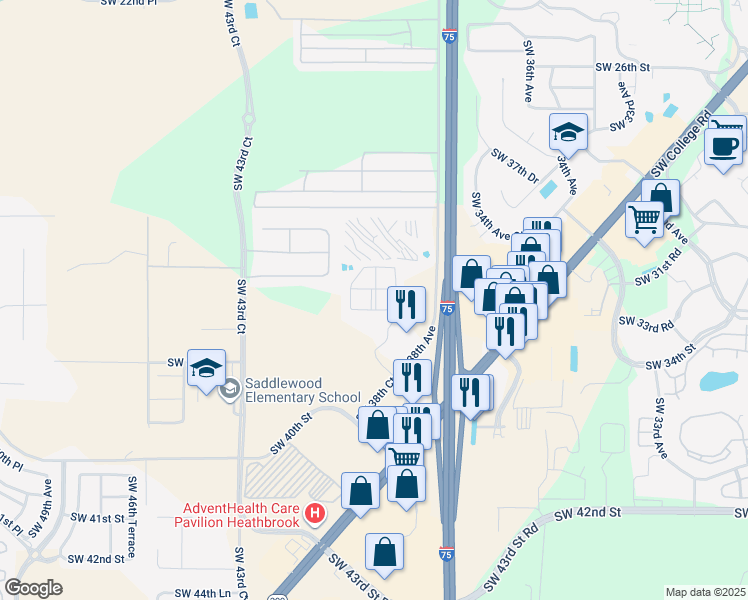 map of restaurants, bars, coffee shops, grocery stores, and more near 3585 Southwest 38th Avenue in Ocala