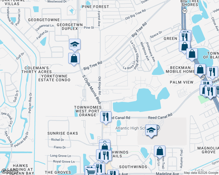map of restaurants, bars, coffee shops, grocery stores, and more near 1294 Country Road in Port Orange