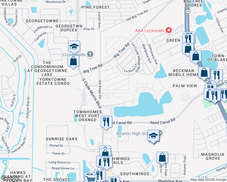 map of restaurants, bars, coffee shops, grocery stores, and more near 1252 Country Road in Port Orange