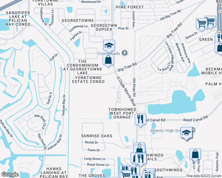 map of restaurants, bars, coffee shops, grocery stores, and more near 3526 Forest Branch Drive in Port Orange