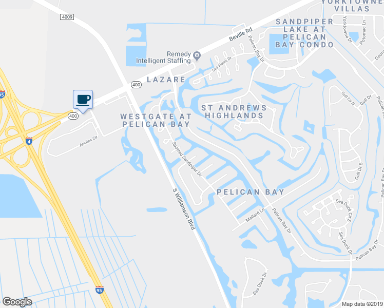 map of restaurants, bars, coffee shops, grocery stores, and more near 107 Morning Dove Court in Daytona Beach