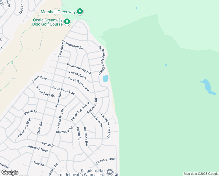 map of restaurants, bars, coffee shops, grocery stores, and more near 99 Redwood Track Course in Ocala