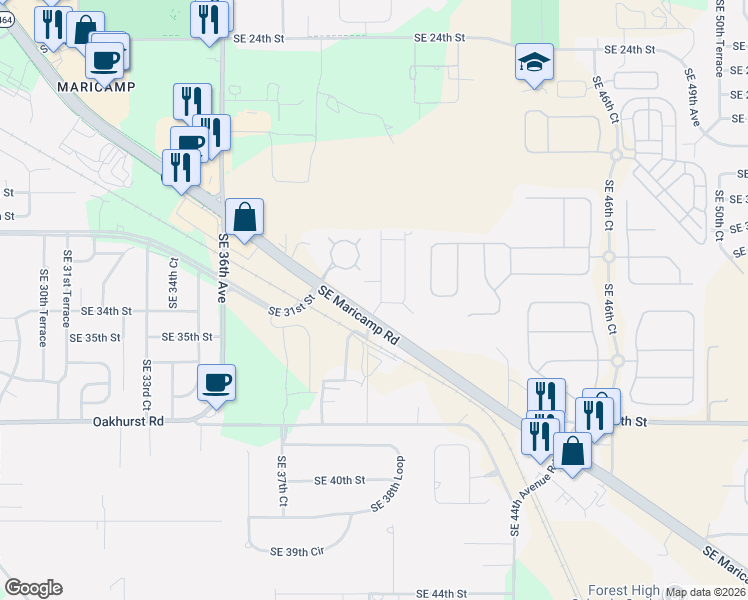map of restaurants, bars, coffee shops, grocery stores, and more near 4111 Southeast Maricamp Road in Ocala