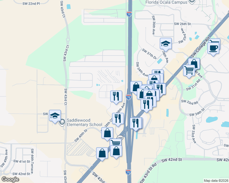 map of restaurants, bars, coffee shops, grocery stores, and more near 3585 Southwest 38th Avenue in Ocala